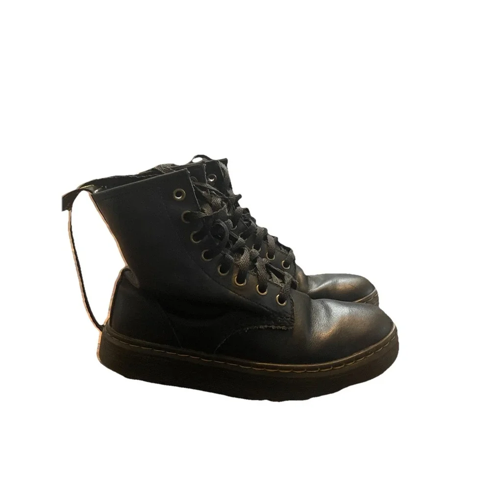 Dr. Martens Zavala Womens Combat Boots Black Leather Lace Up Rubber Sole W7 M6 - Picture 4 of 5